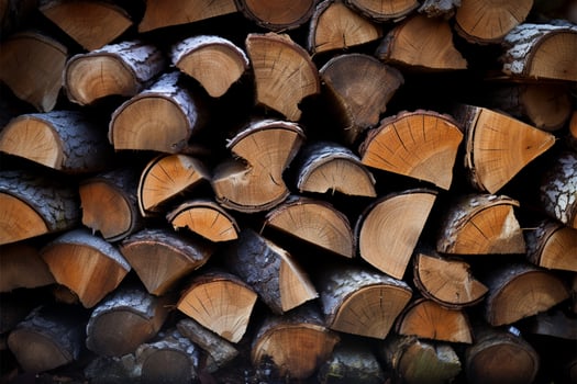 A stack of firewood forms a textured and warming background AI Generated photo
