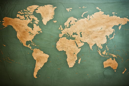 Vintage world map on weathered cardboard for a nostalgic touch AI Generated photo