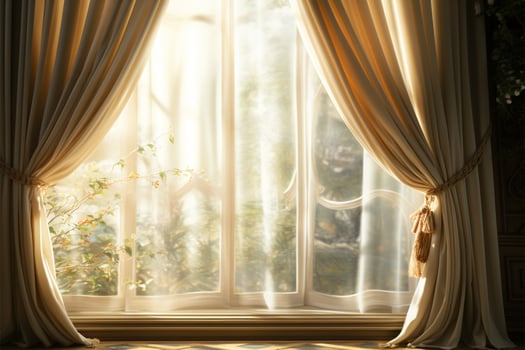 Window, curtain, and sunlight form an enchanting, luminous tableau AI Generated photo