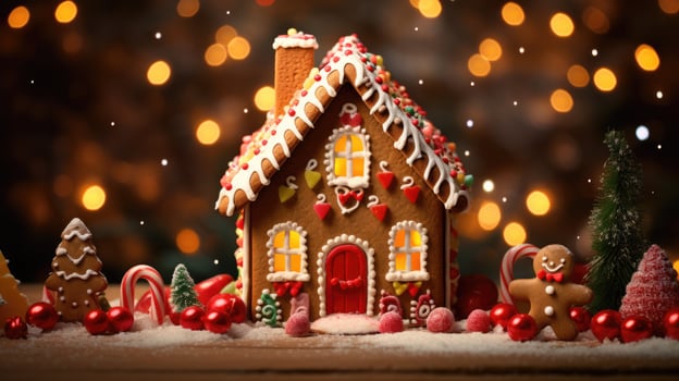 gingerbread house with christmas decoration xmas holiday sweets, generative ai photo