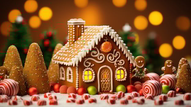 gingerbread house with christmas decoration xmas holiday sweets, generative ai photo