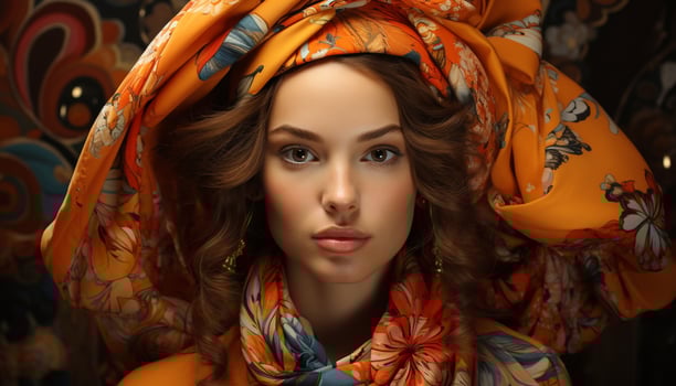 A beautiful young woman with brown hair looking at camera generated by AI photo