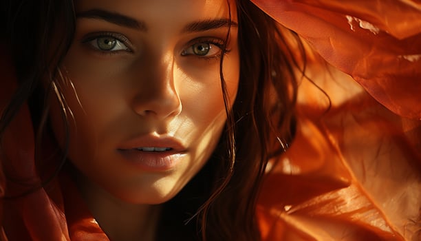A beautiful young woman with brown hair looking at the camera generated by AI photo