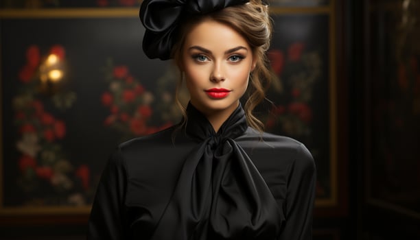 Beautiful fashion model with blond hair looking at camera sensually generated by AI photo