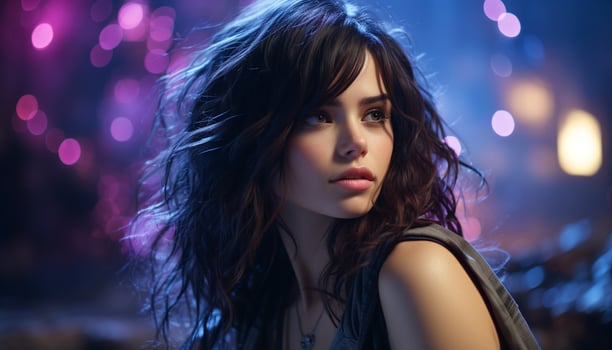 A beautiful young woman with brown hair looking at camera generated by AI photo