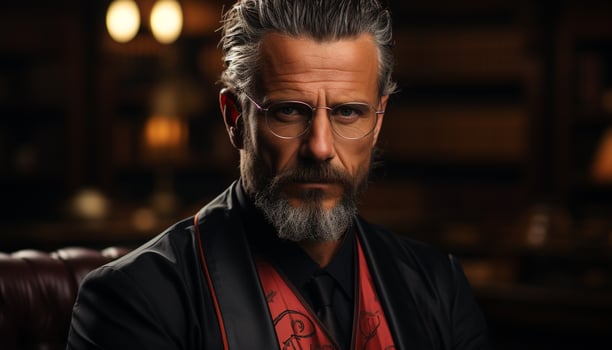 A confident mature businessman with gray hair looking at camera generated by AI photo