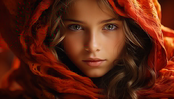 A beautiful young woman with long brown hair and elegance generated by AI photo