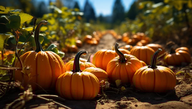 Autumn harvest pumpkin, gourd, and squash decorate the farm generated by AI photo