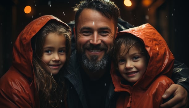 A happy family, one child, smiling, embracing, enjoying nature generated by AI photo
