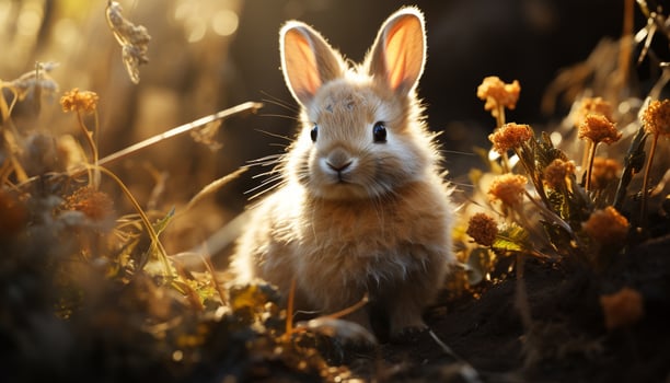 Cute baby rabbit sitting in grass, enjoying nature beauty generated by AI photo