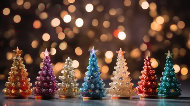 christmas tree xmas holiday decoration with glitter bokeh background, generative ai photo