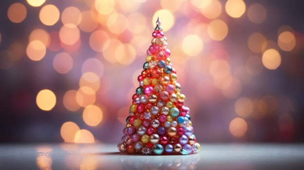 christmas tree xmas holiday decoration with glitter bokeh background, generative ai photo