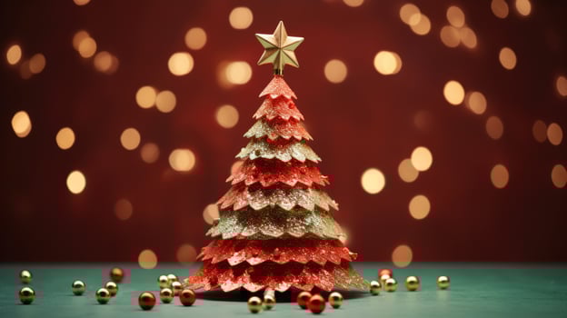 christmas tree xmas holiday decoration with glitter bokeh background, generative ai photo