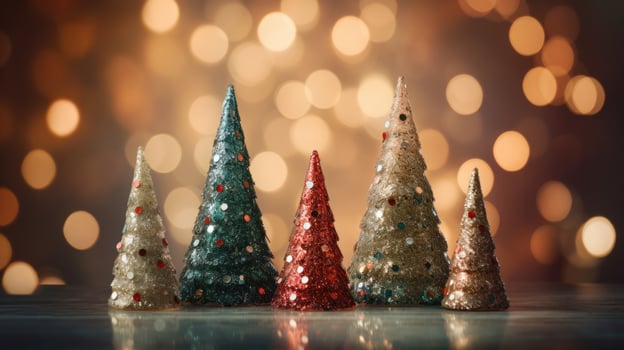 christmas tree xmas holiday decoration with glitter bokeh background, generative ai photo