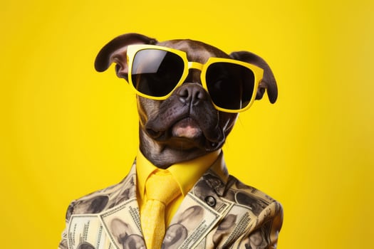 Portrait of successful dog with sunglasses. Generative AI photo