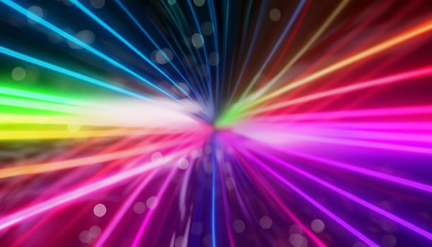 Abstract futuristic background with pink blue neon lines glowing in ultraviolet light, and bokeh lights. AI generative. photo