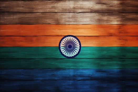 India Flag painted on old wood plank texture background. Indian Flag banner, India Flag on wood texture background concept, AI Generated photo