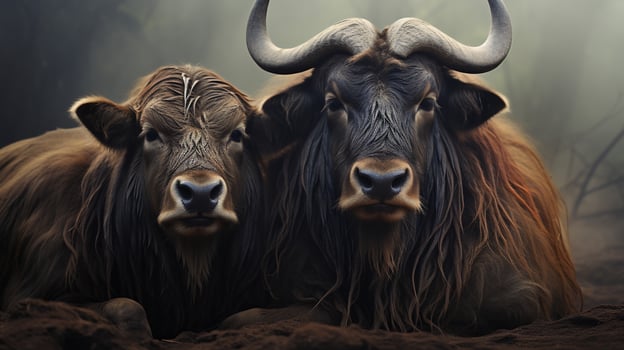 photo of heart-melting two Wildebeests with an emphasis on expression of love. Generative AI