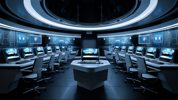 futuristic computer lab equipment in a row photo