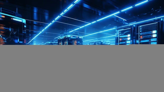 global communication equipment in futuristic server room photo
