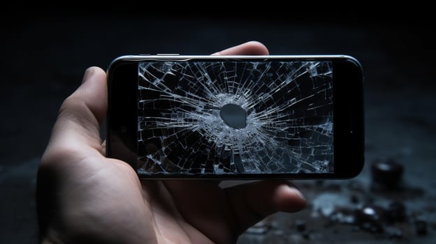 hand holding shattered smart phone communication lost photo