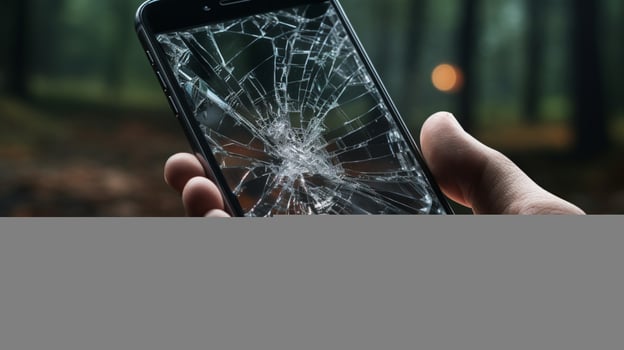 hand holding shattered smart phone communication lost photo