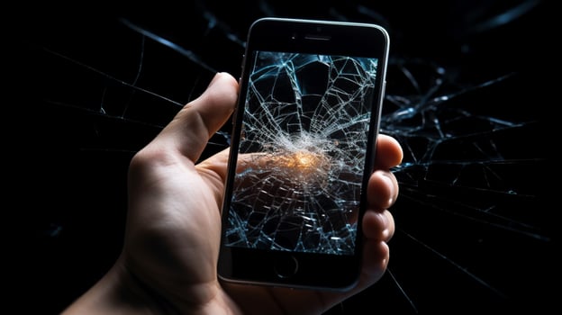 hand holding shattered smart phone communication lost photo