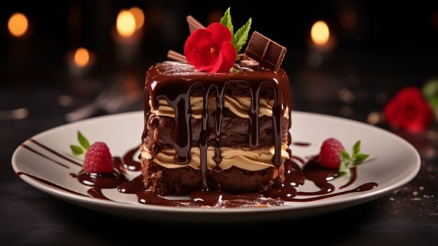 indulgent baked dessert with chocolate icing gourmet photo