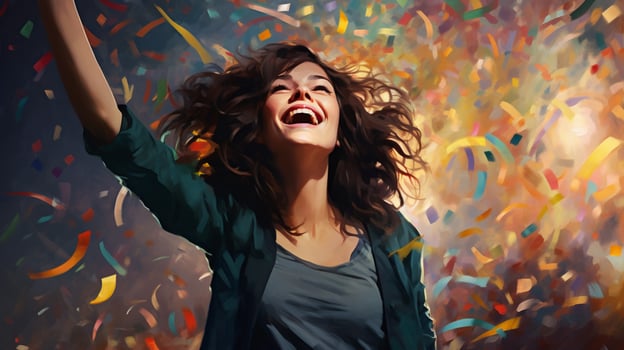 joyful celebration with bright confetti falling around photo