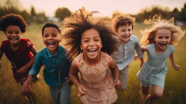 joyful children of different ethnicities playing together photo