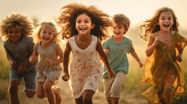 joyful children of different ethnicities playing together photo