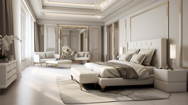 luxury bedroom with modern design and elegance photo
