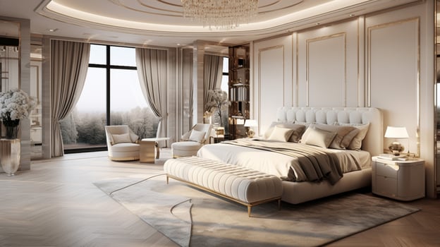 luxury bedroom with modern design and elegance photo
