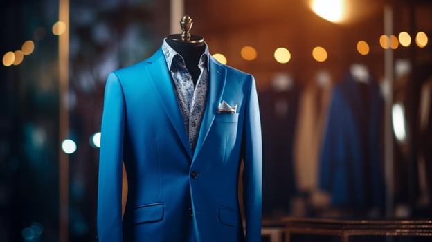 luxury blue suit jacket on coathanger background photo