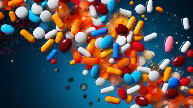 medicine container spills colorful pills background photo