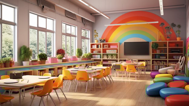modern classroom with bright colors and toys photo