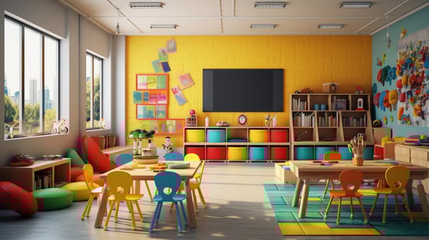 modern classroom with bright colors and toys photo