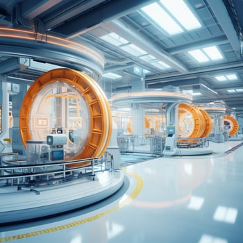 modern manufacturing equipment in a futuristic factory photo