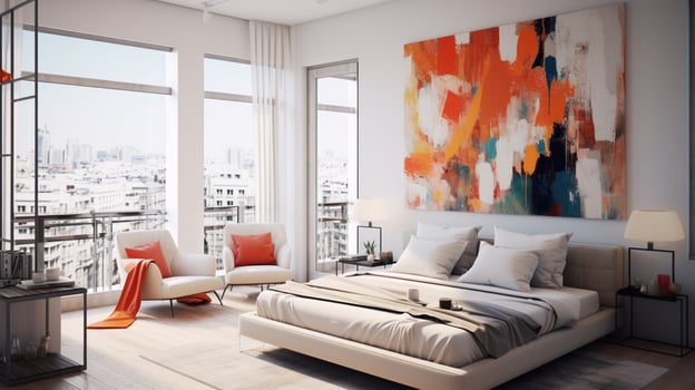 modern studio apartment clean design with abstract photo
