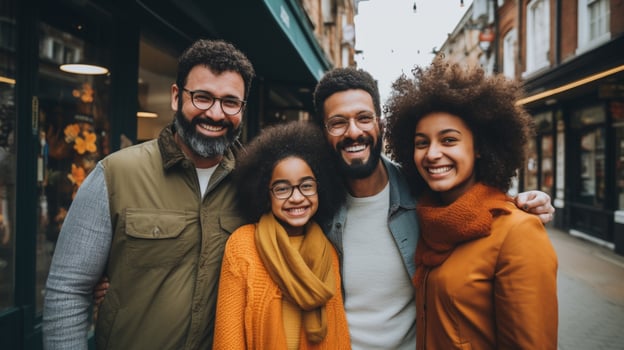 multi ethnic family smiling enjoying city life together photo