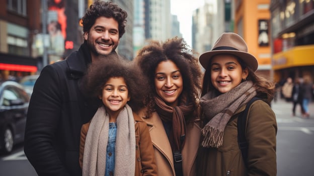 multi ethnic family smiling enjoying city life together photo