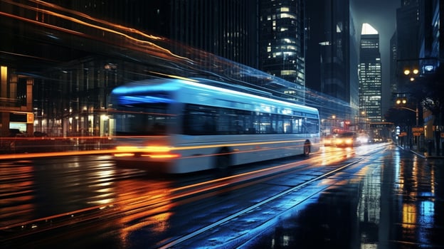 night transportation blurred motion modern city life photo