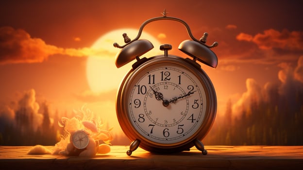 old fashioned alarm clock wakes up sleeping sun photo