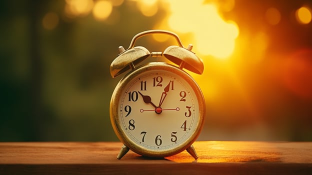 old fashioned alarm clock wakes up sleeping sun photo