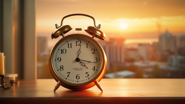 old fashioned alarm clock wakes up sleeping sun photo