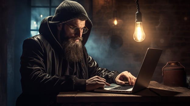 one thief typing dangerous password on laptop photo