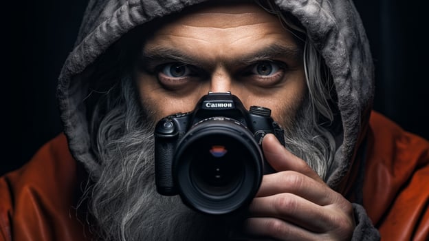 professional photographer takes close up with slr camera photo