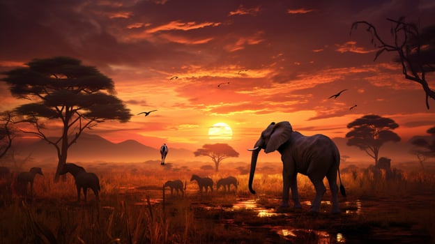 safari group grazing at sunset in africa photo