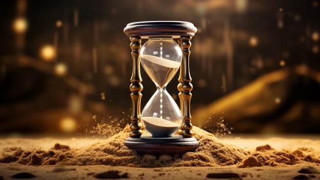 sand flowing through antique hourglass time up photo