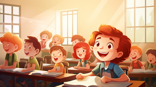 smiling children in classroom learning and studying photo